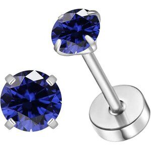 Dec Turquoise Birthstone Gold Small 3mm CZ Stud Flat Back Earrings